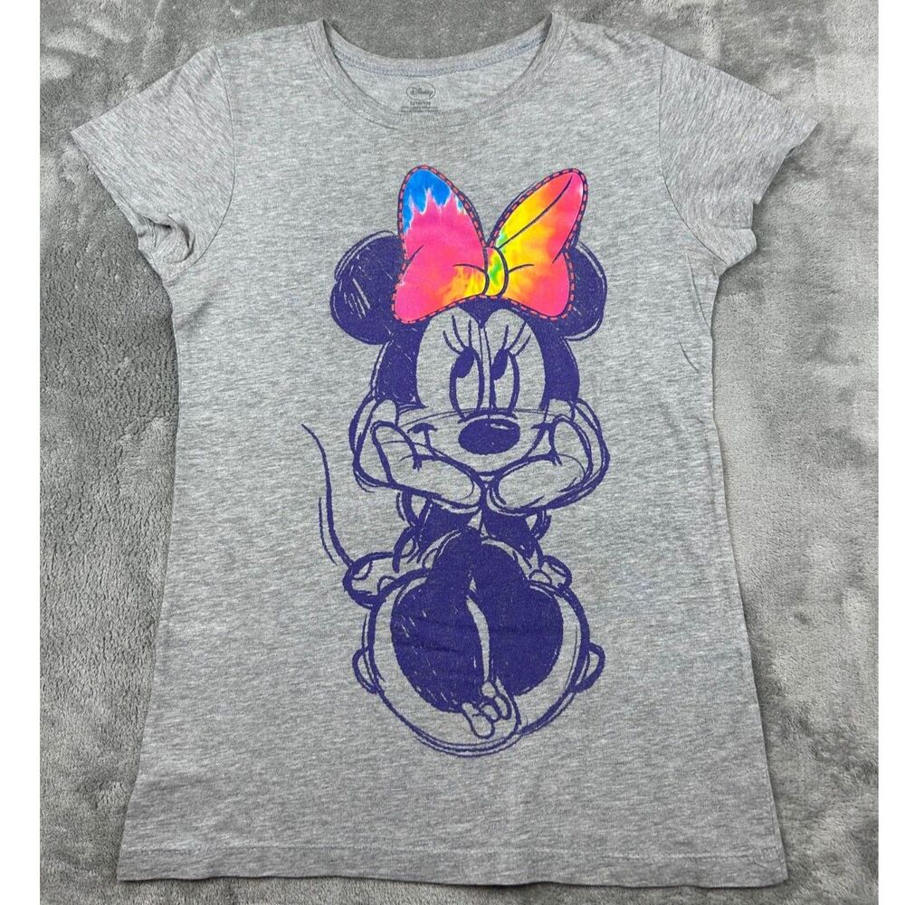 Disney Minnie Mouse Girls Gray Graphic Tee Shirt Size 10/12